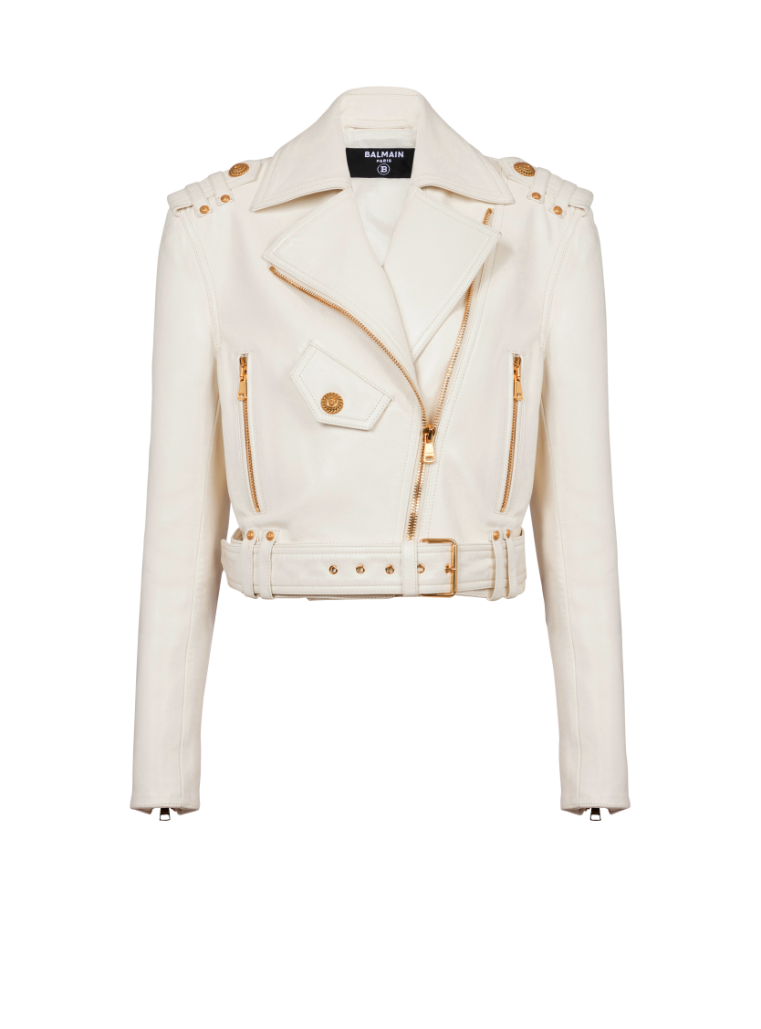Zipped leather biker jacket