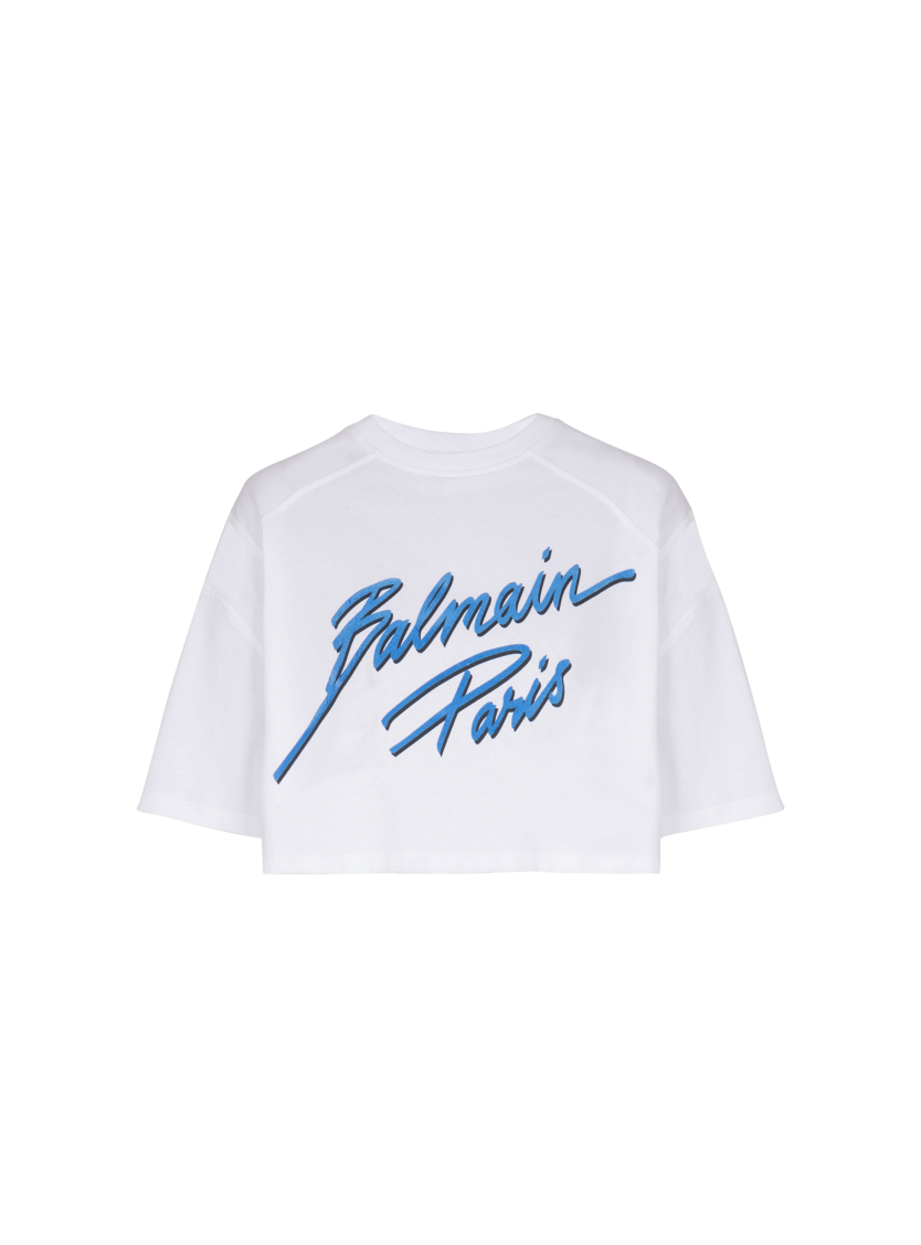 Cropped T-shirt with flocked Balmain Letter logo