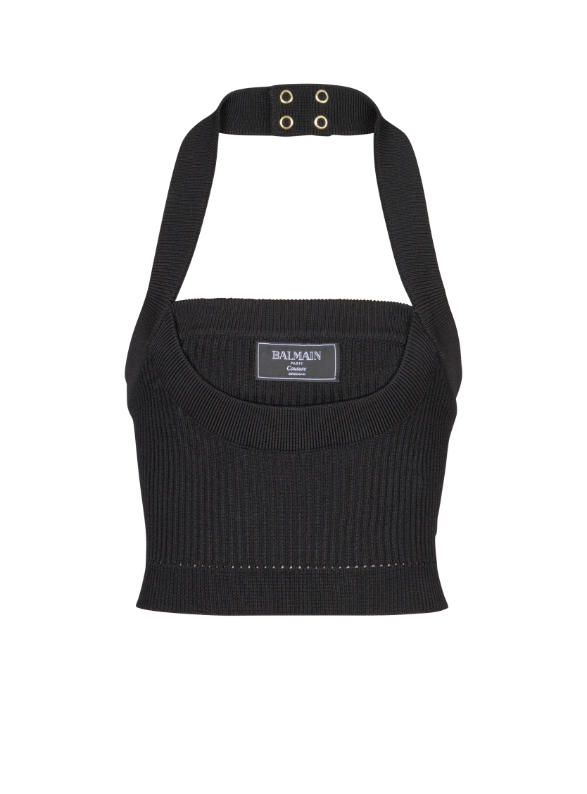 Ribbed knit halterneck top