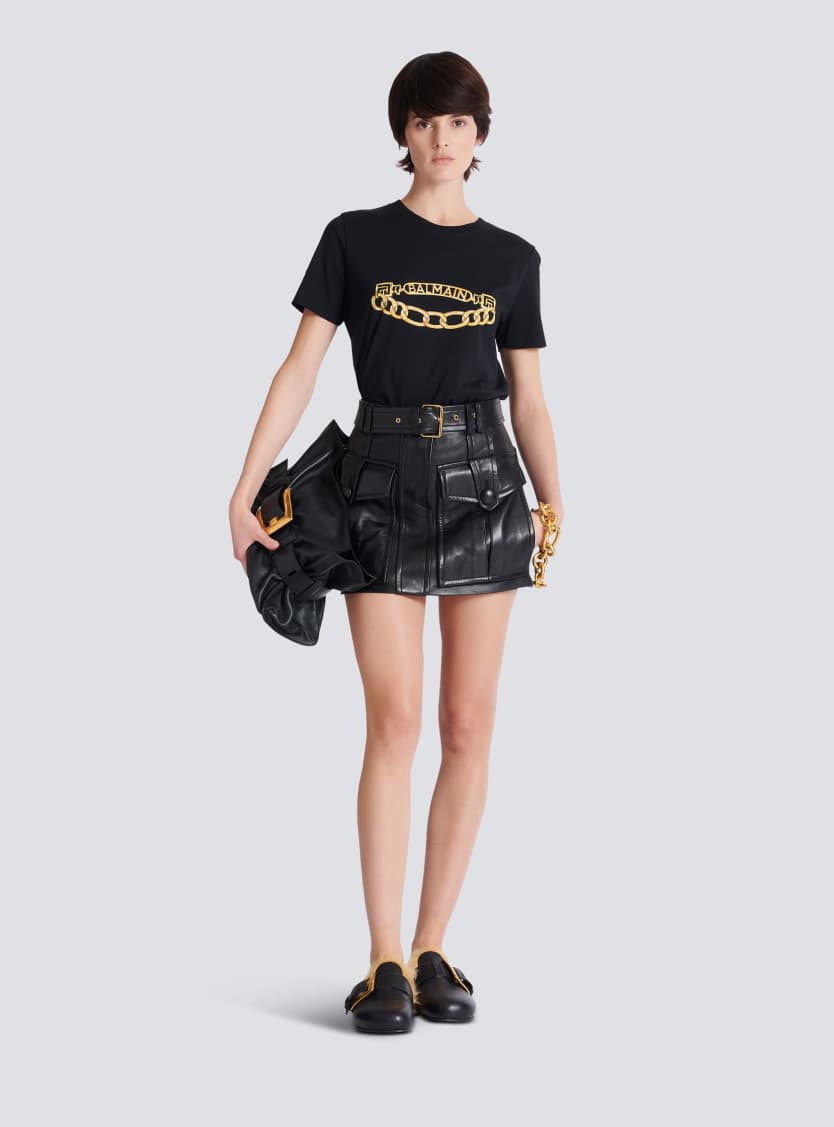 Short lambskin skirt