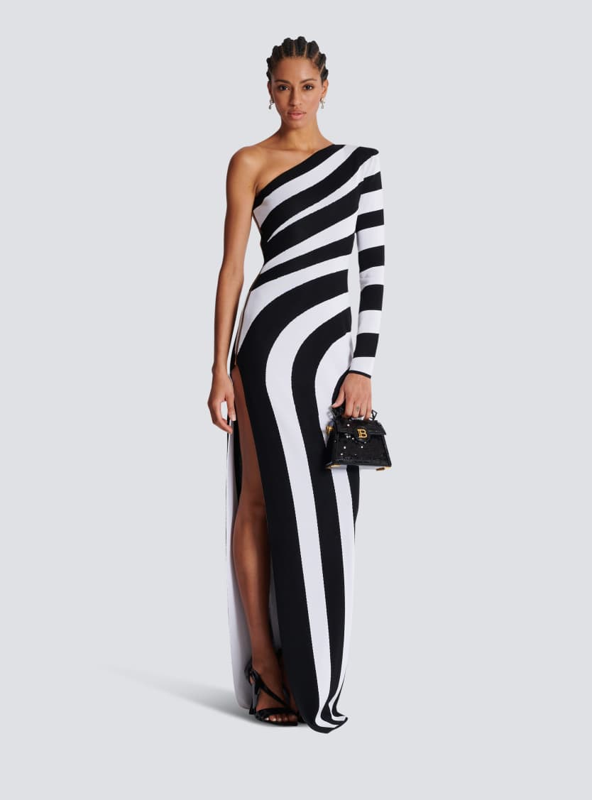 Long asymmetrical striped knit dress