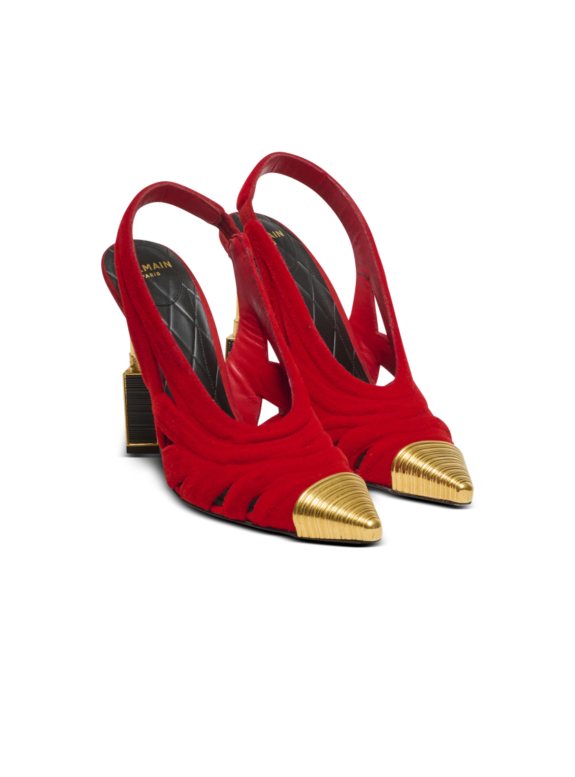 Lipstick pumps in suede leather and brass