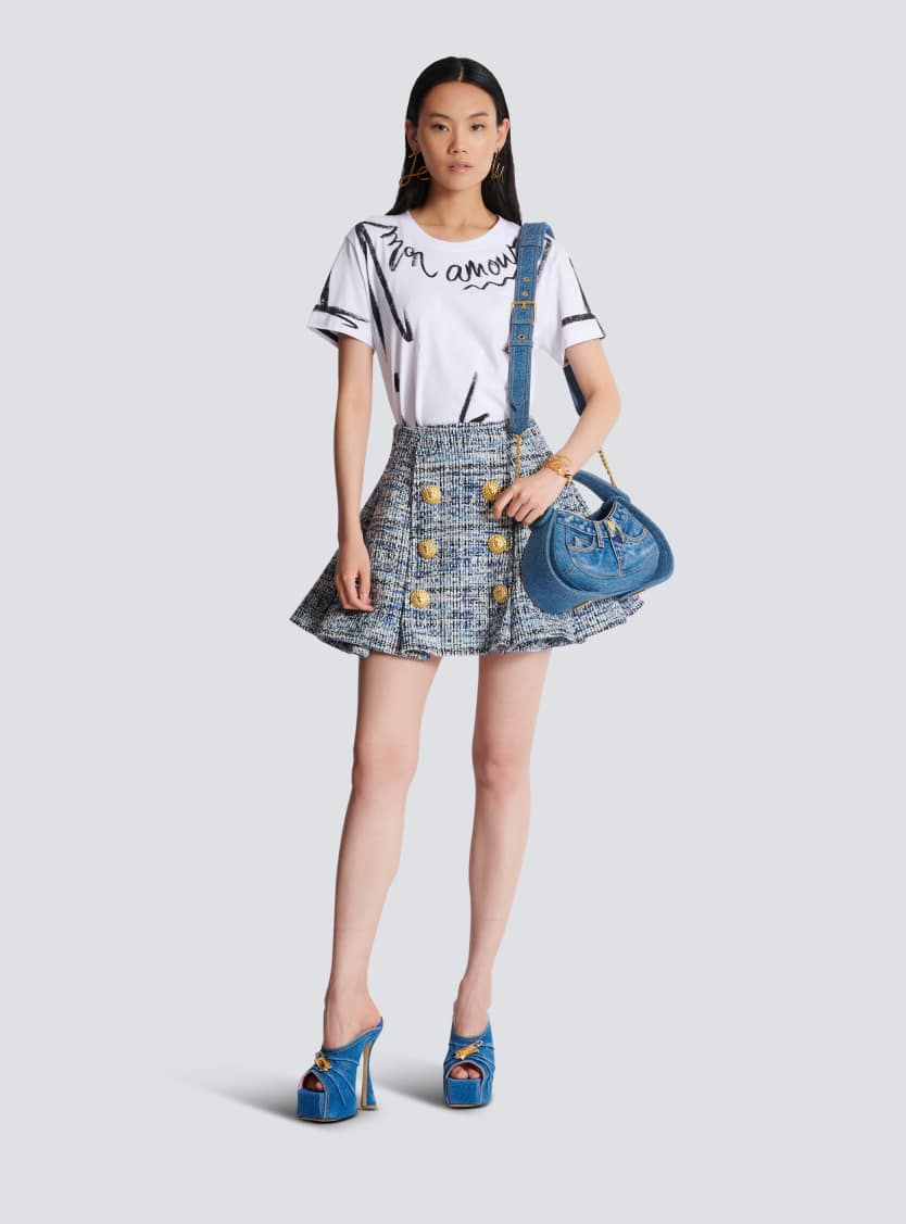 Pleated flared tweed skirt