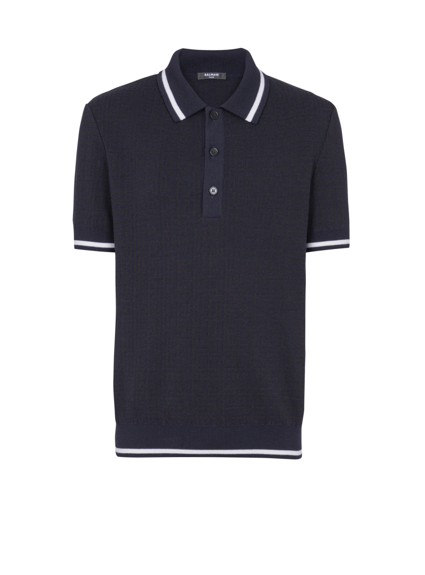 Monogrammed merino wool polo shirt