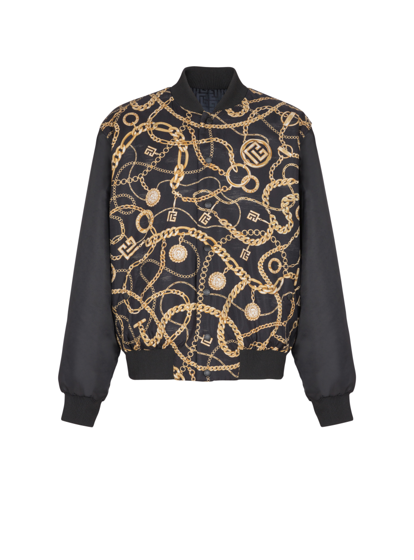 Reversible printed bomber jacket with Chaînes pattern