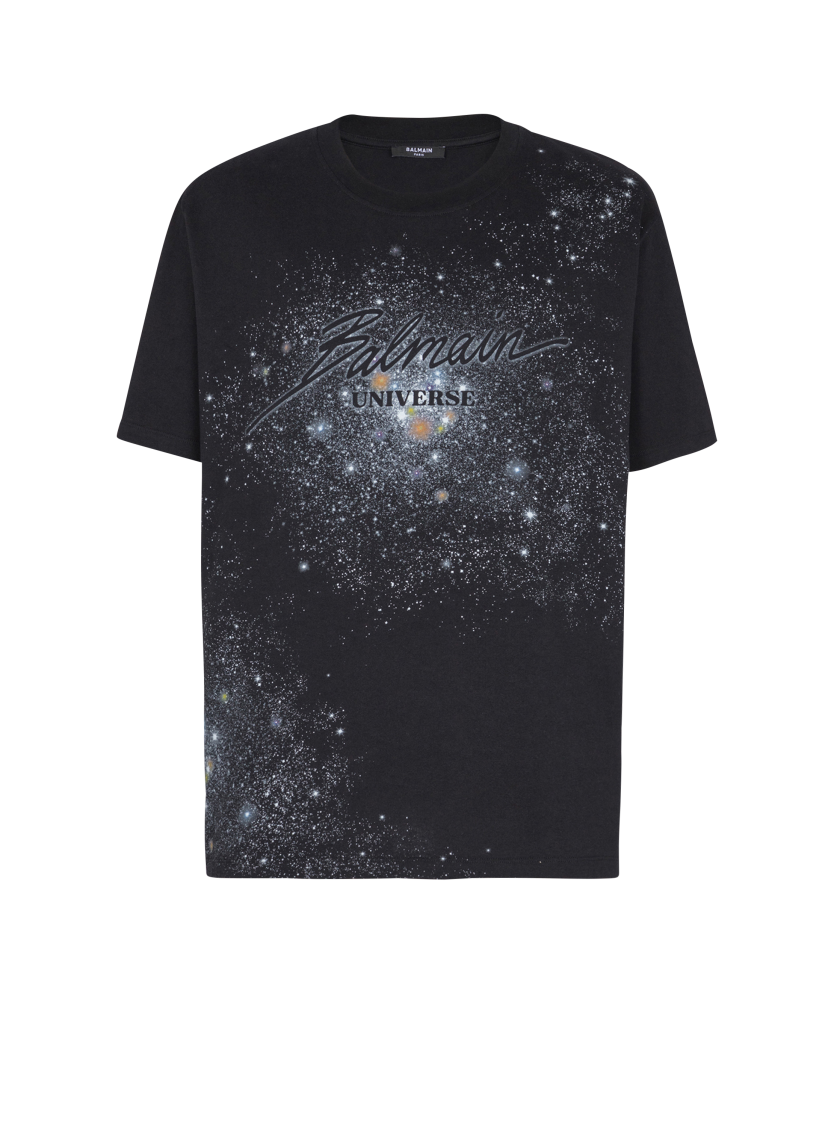 Printed Balmain Universe logo and stars T-shirt