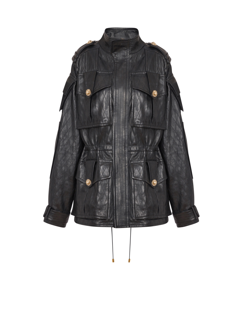 Lambskin leather parka with topstitched Diamond pattern