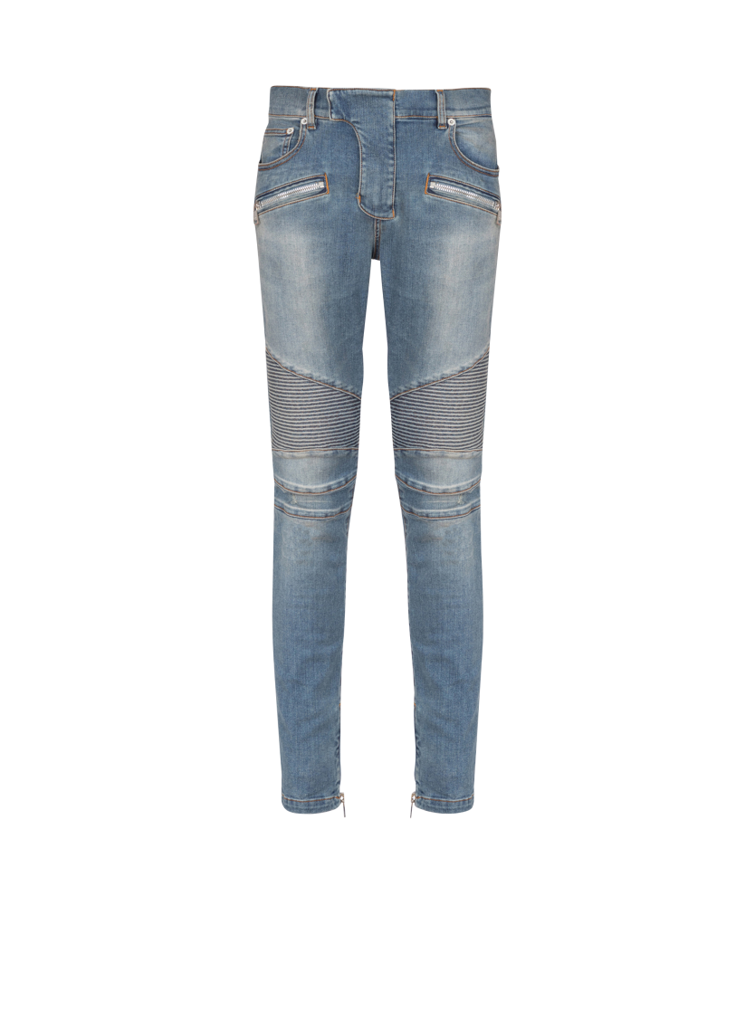 Slim-fit biker jeans in blue denim