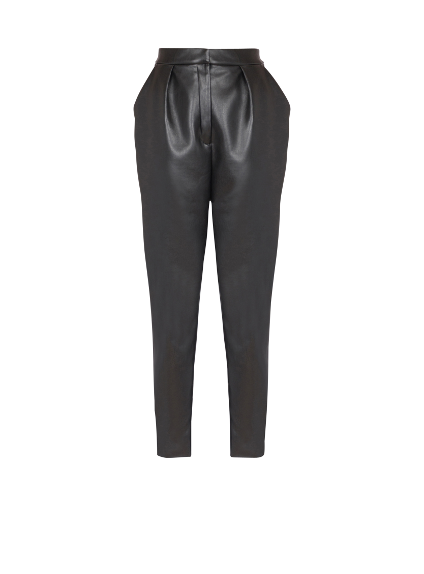High-waisted faux leather trousers