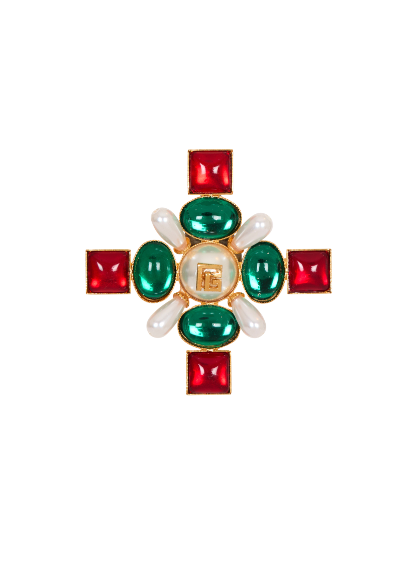 Baroque bead and crystal brooch