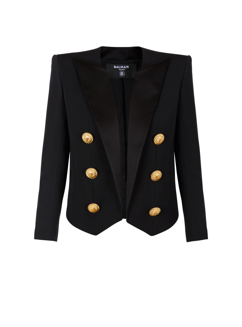 Cropped grain de poudre edge-to-edge jacket with 6 buttons