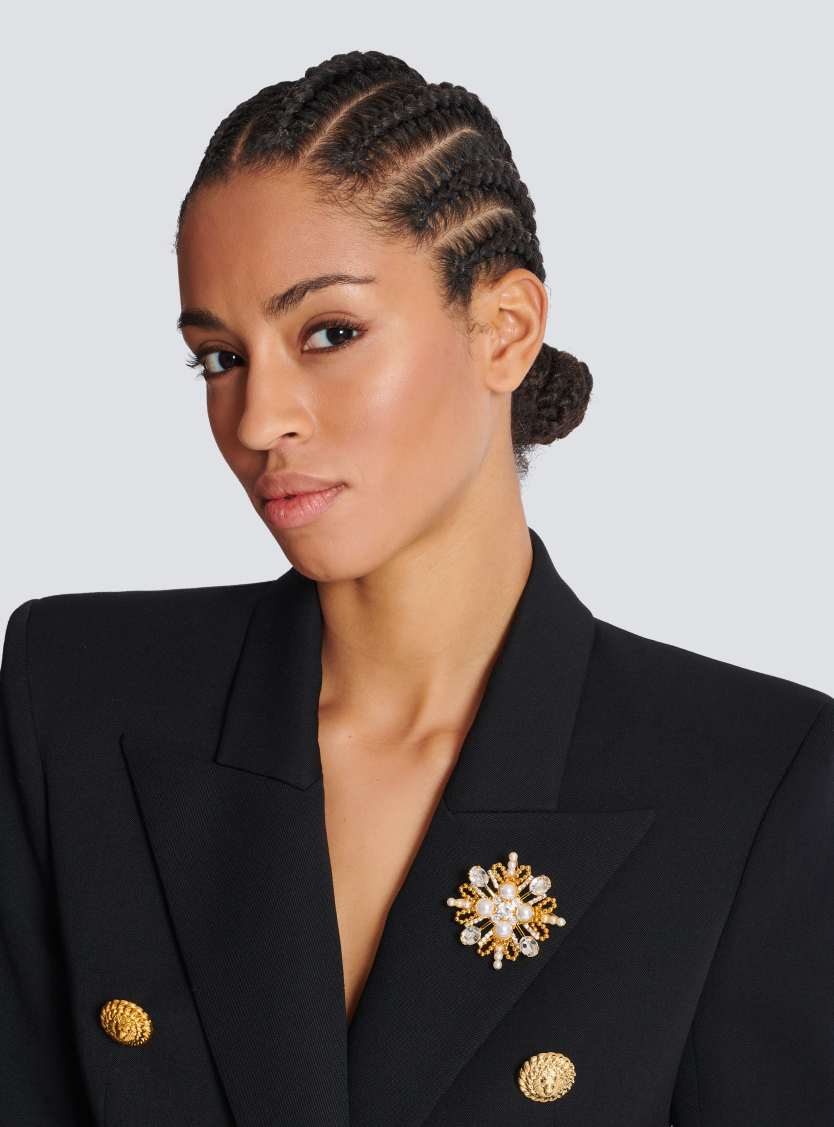 Brandebourg bead and crystal brooch