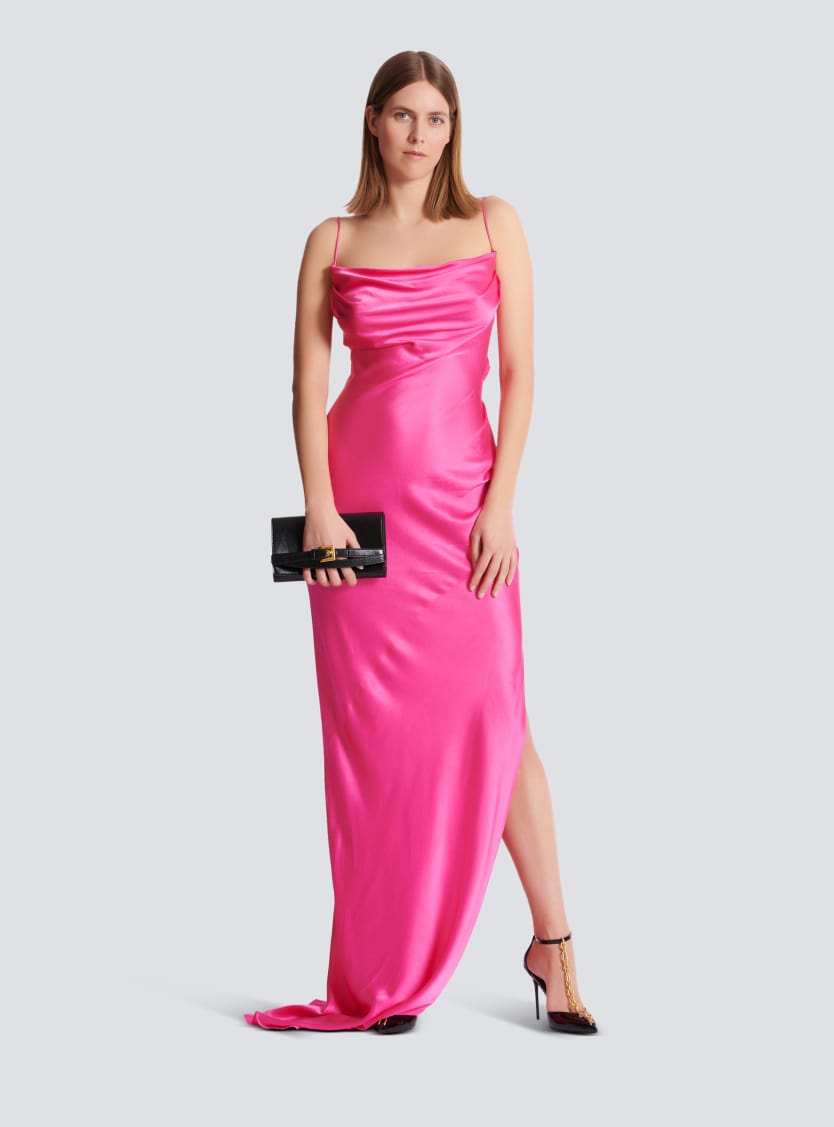 Draped satin slit dress