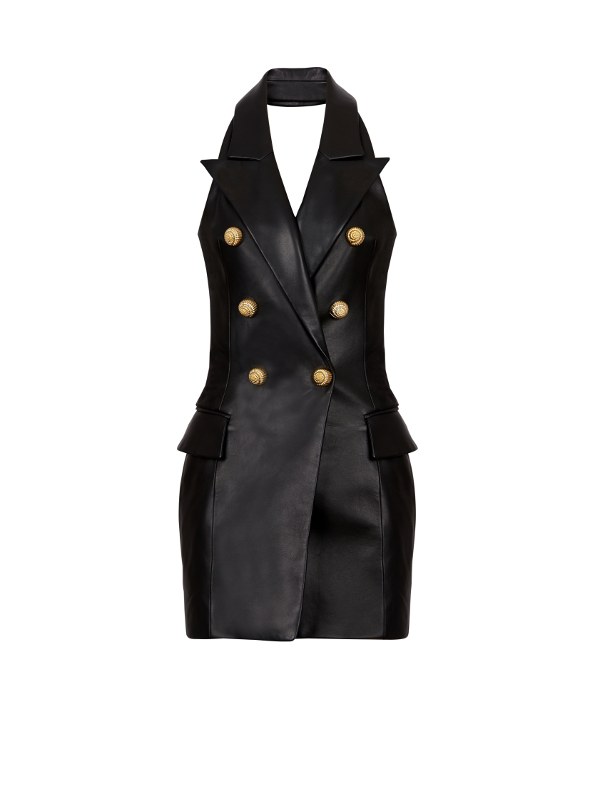 Lambskin leather halterneck dress