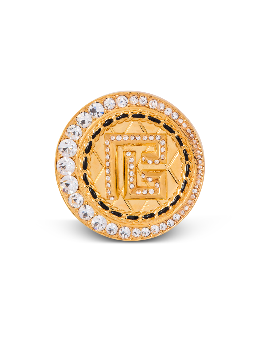 PB brooch in brass and rhinestones