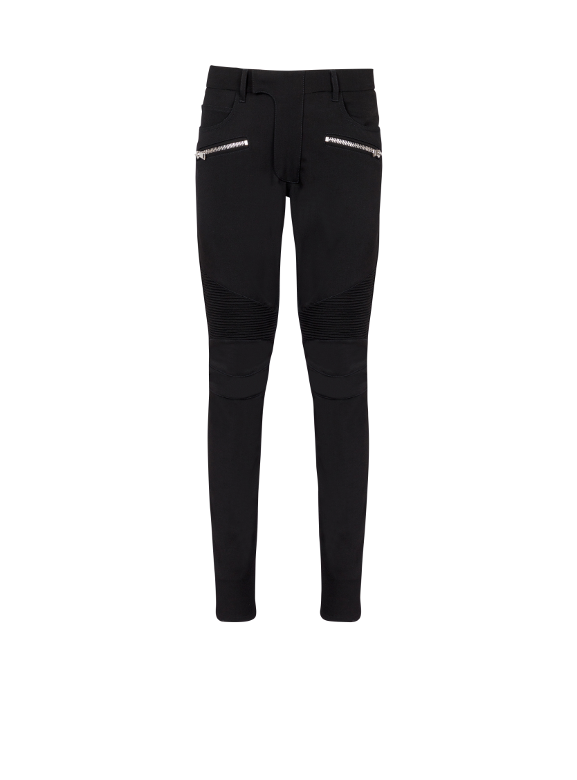 Tailored biker trousers in stretch grain de poudre