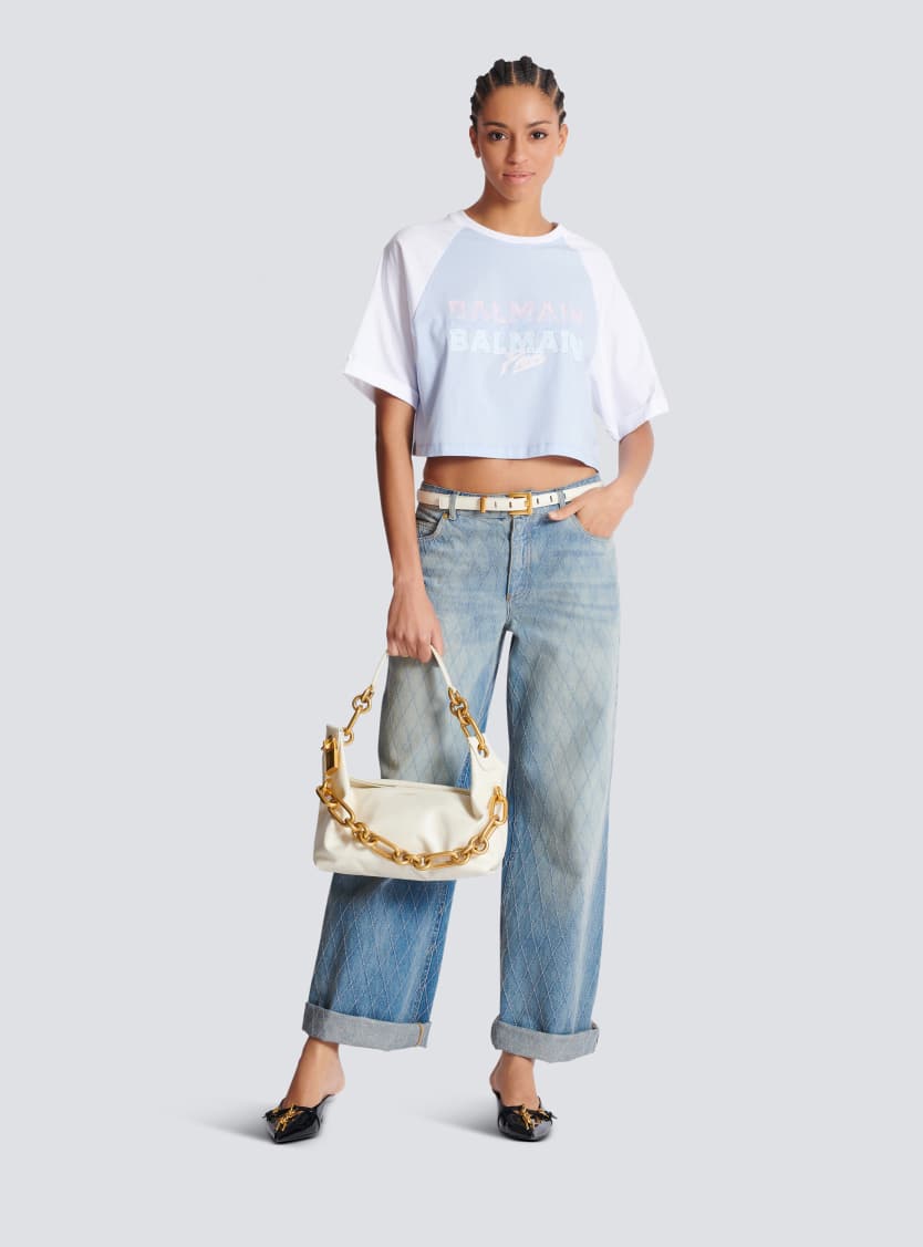 Cropped T-shirt with Balmain Paris print