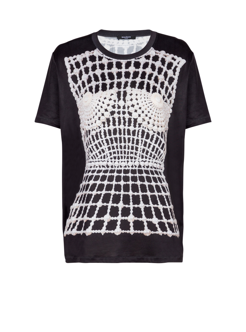 Loose T-shirt with faux embroidery print