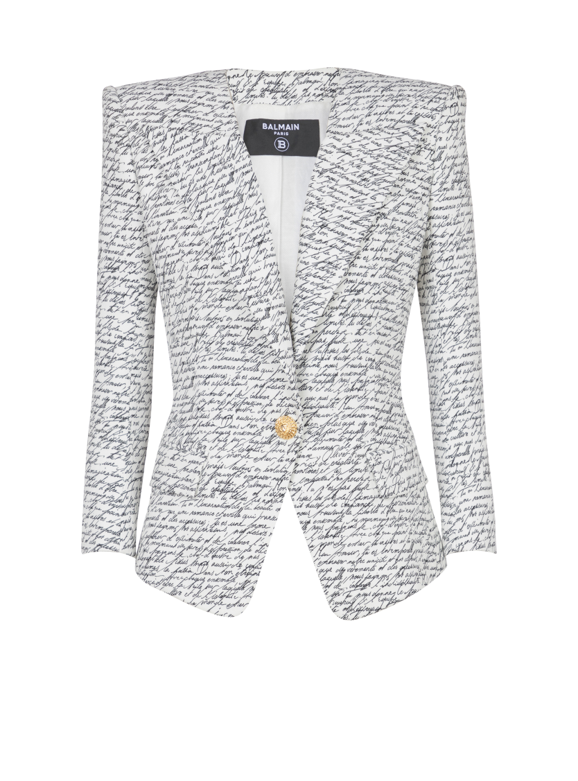 1-button jacket with "Love Letter" print