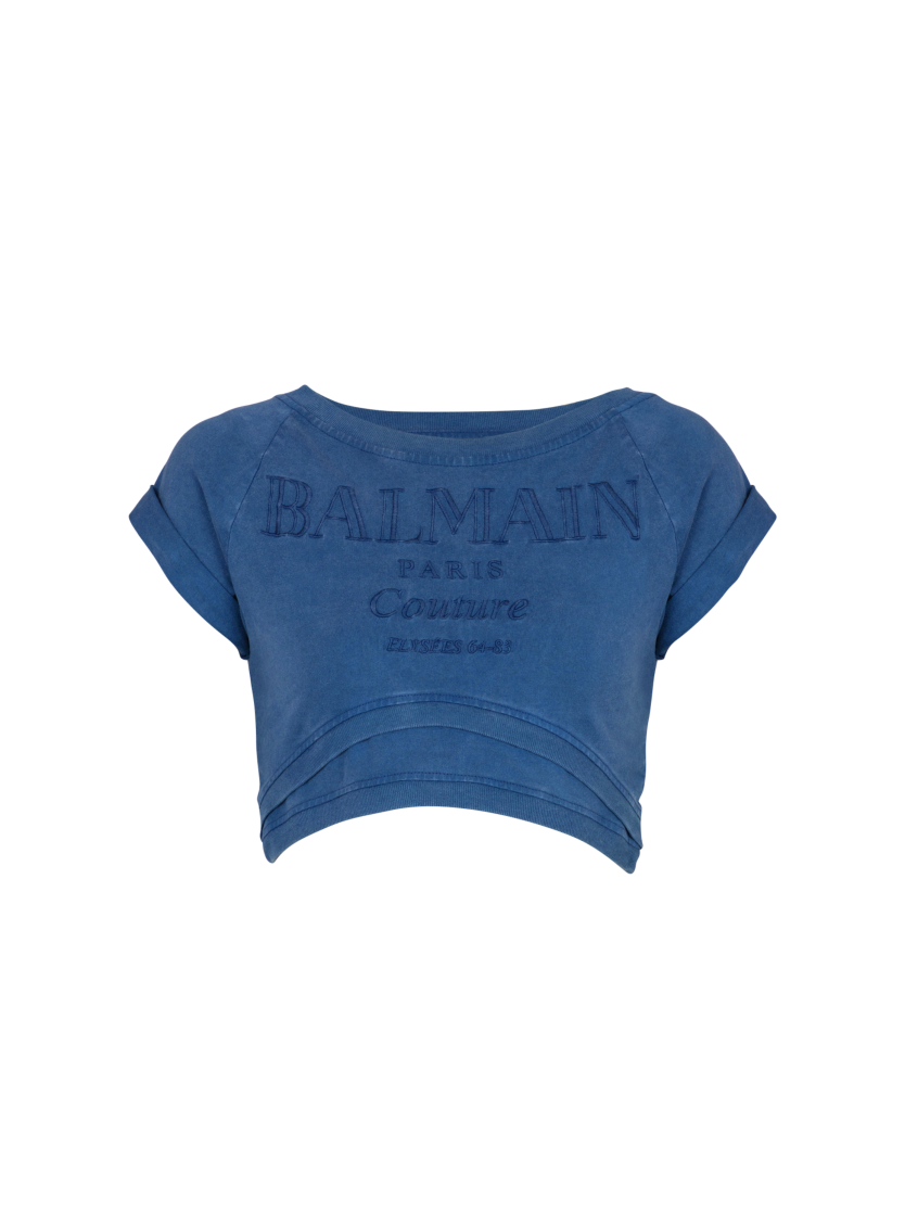 Cropped Balmain Couture embroidered T-shirt