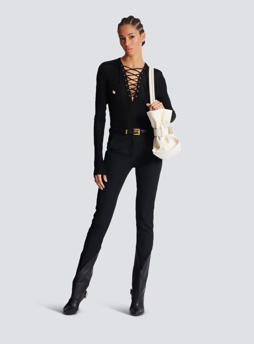 Long-sleeved lace-up top