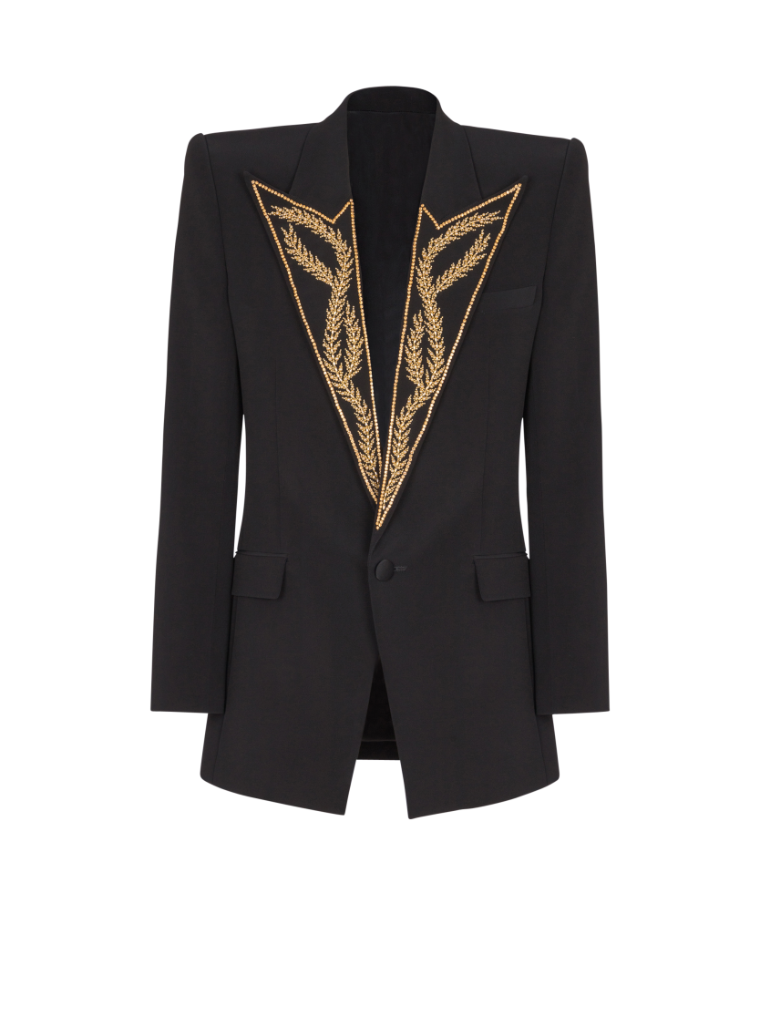 1-button jacket with embroidered collar