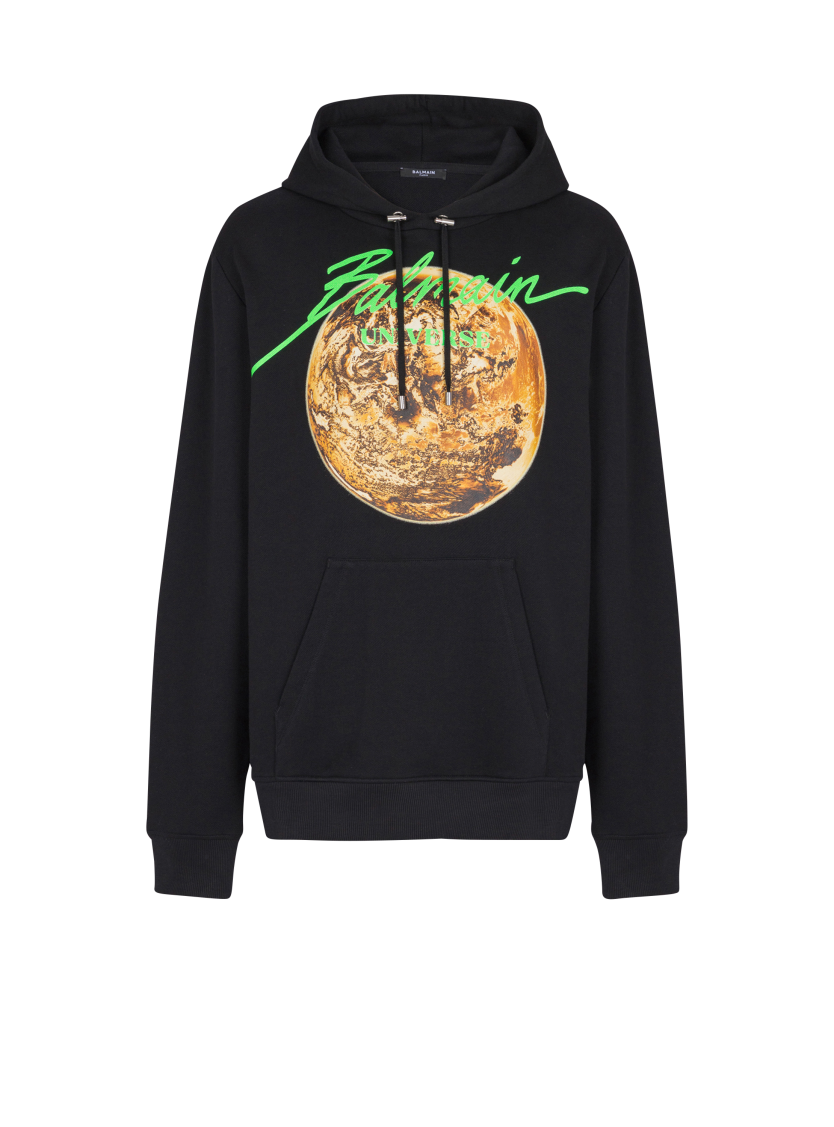 Printed Balmain Universe logo and planet hoodie
