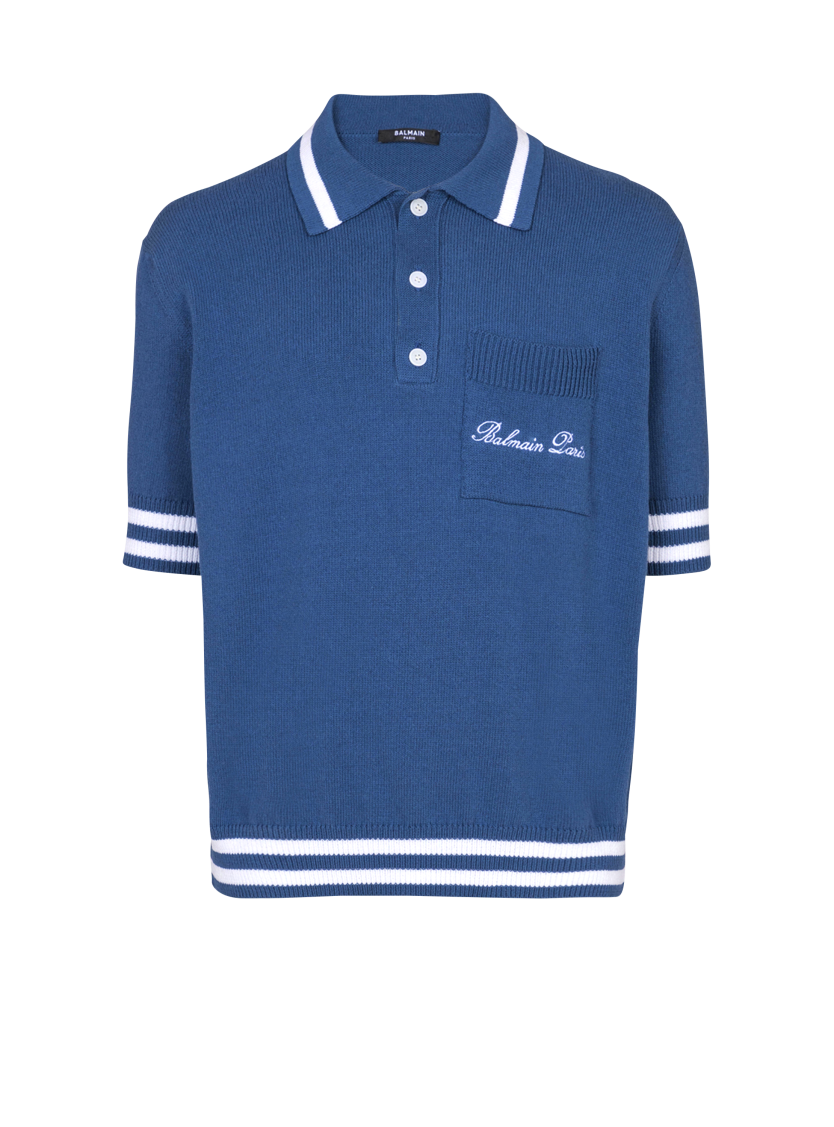 Cotton-linen polo shirt with Balmain Signature embroidery