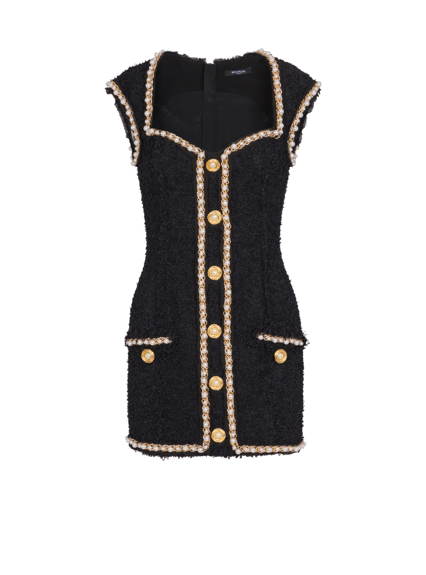 Tweed dress with pearl trim
