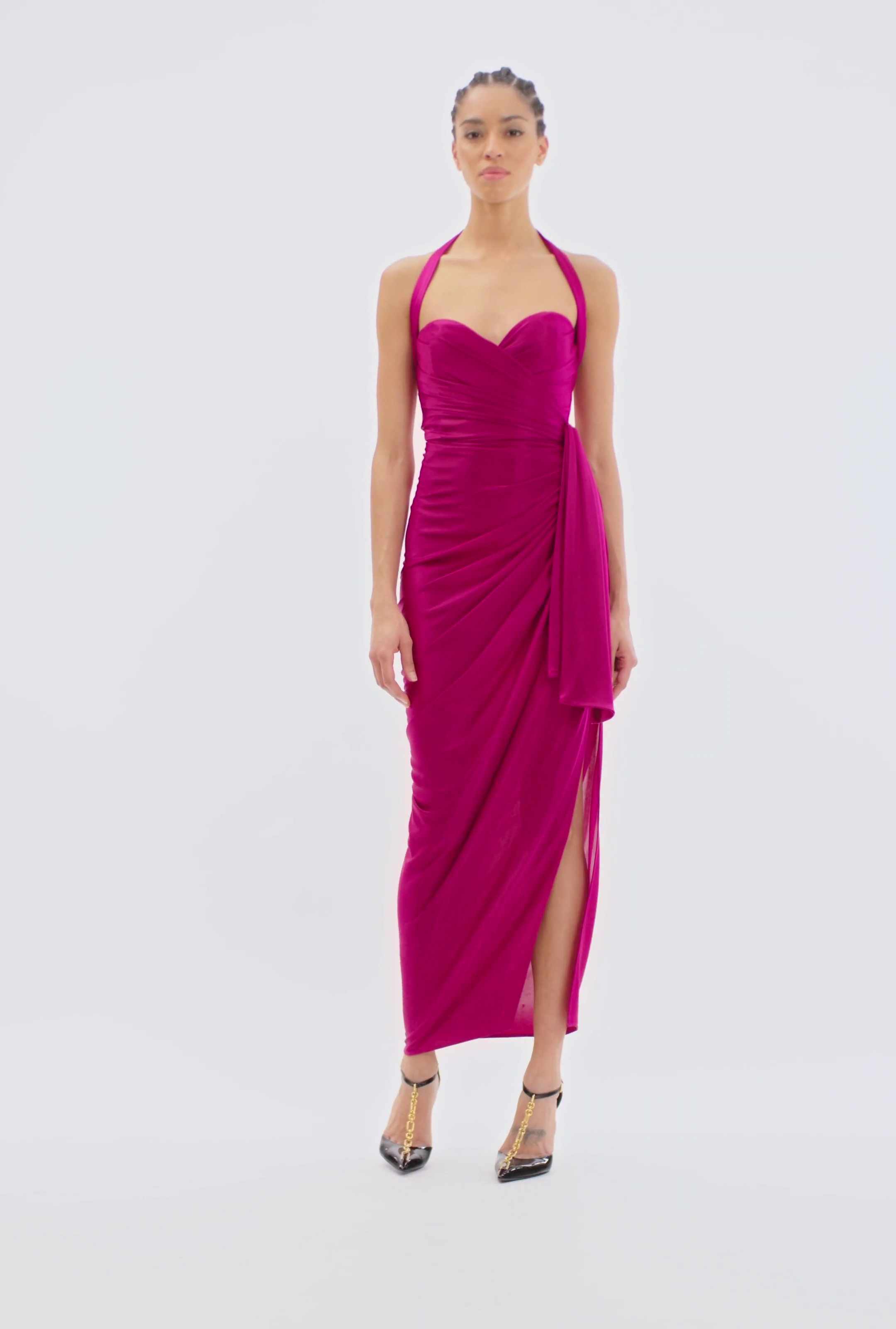 Flowing draped interlock jersey dress