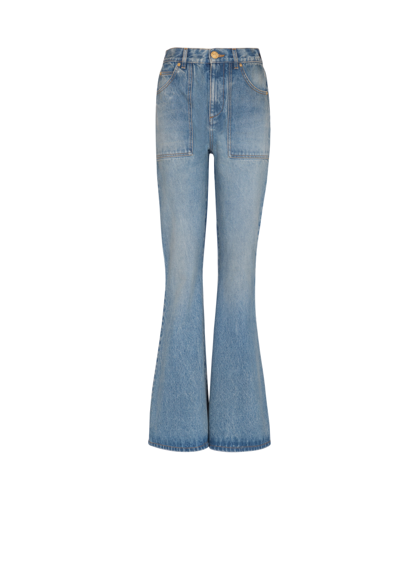 High-waisted flared denim jeans