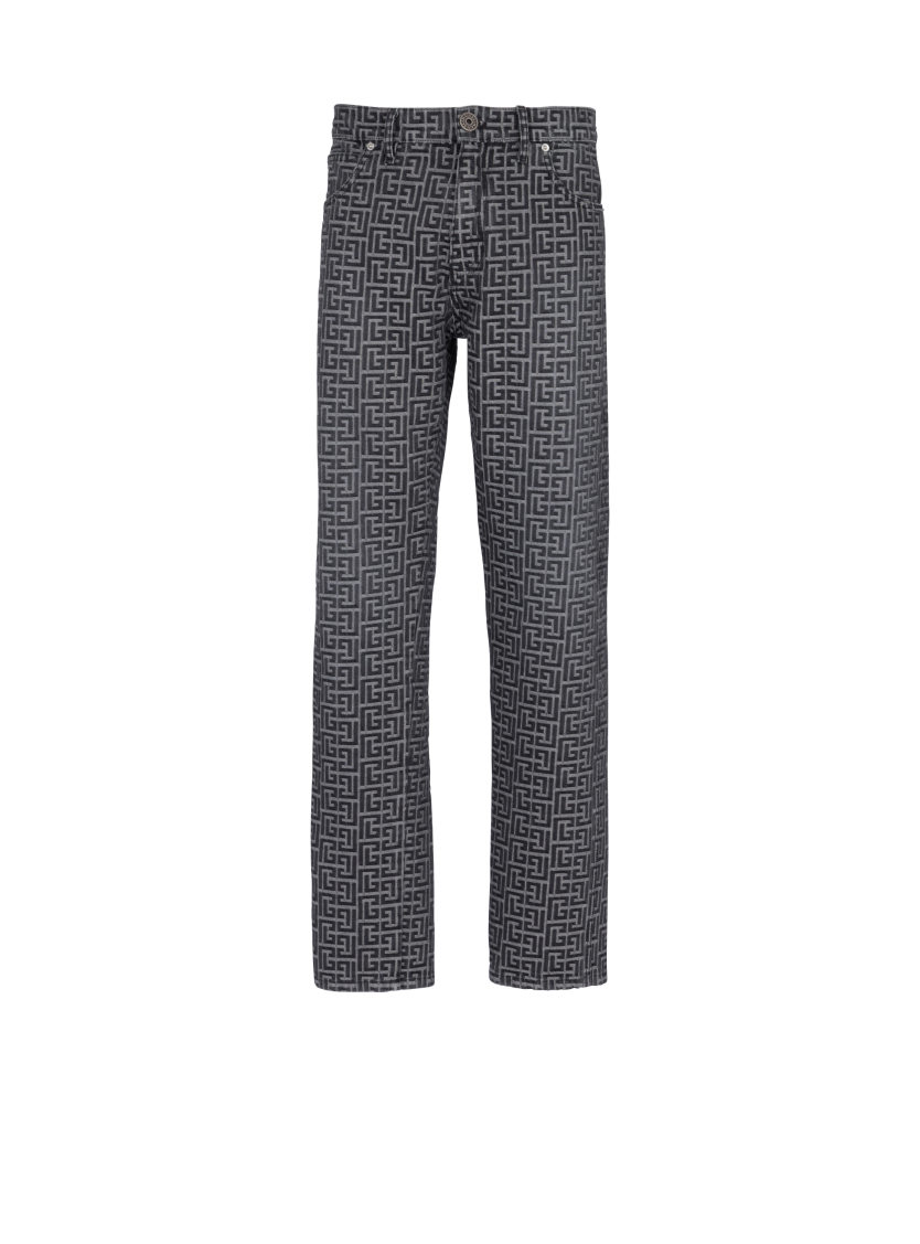 Monogrammed jacquard denim jeans