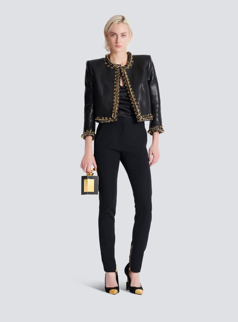 Zipped slim-fit grain de poudre trousers