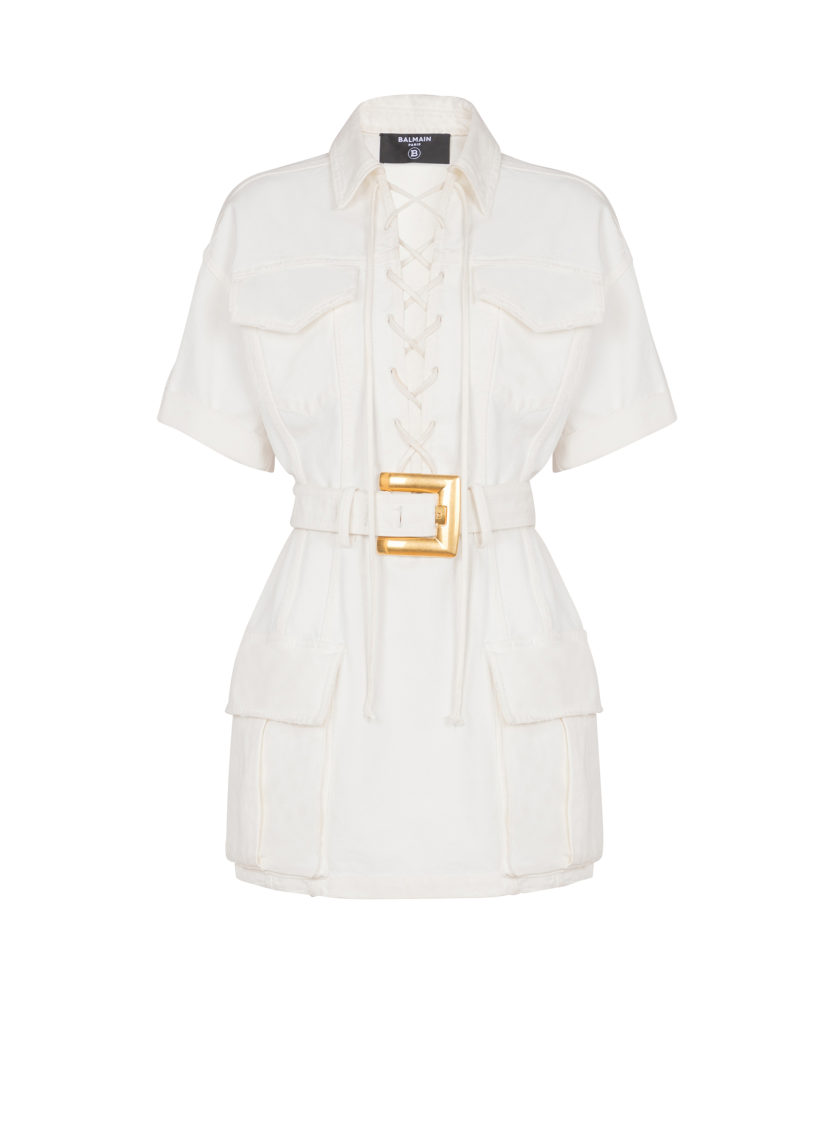Short lace-up canvas dress