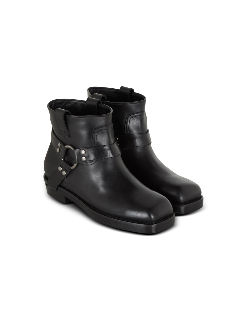 Calfskin leather biker ankle boots