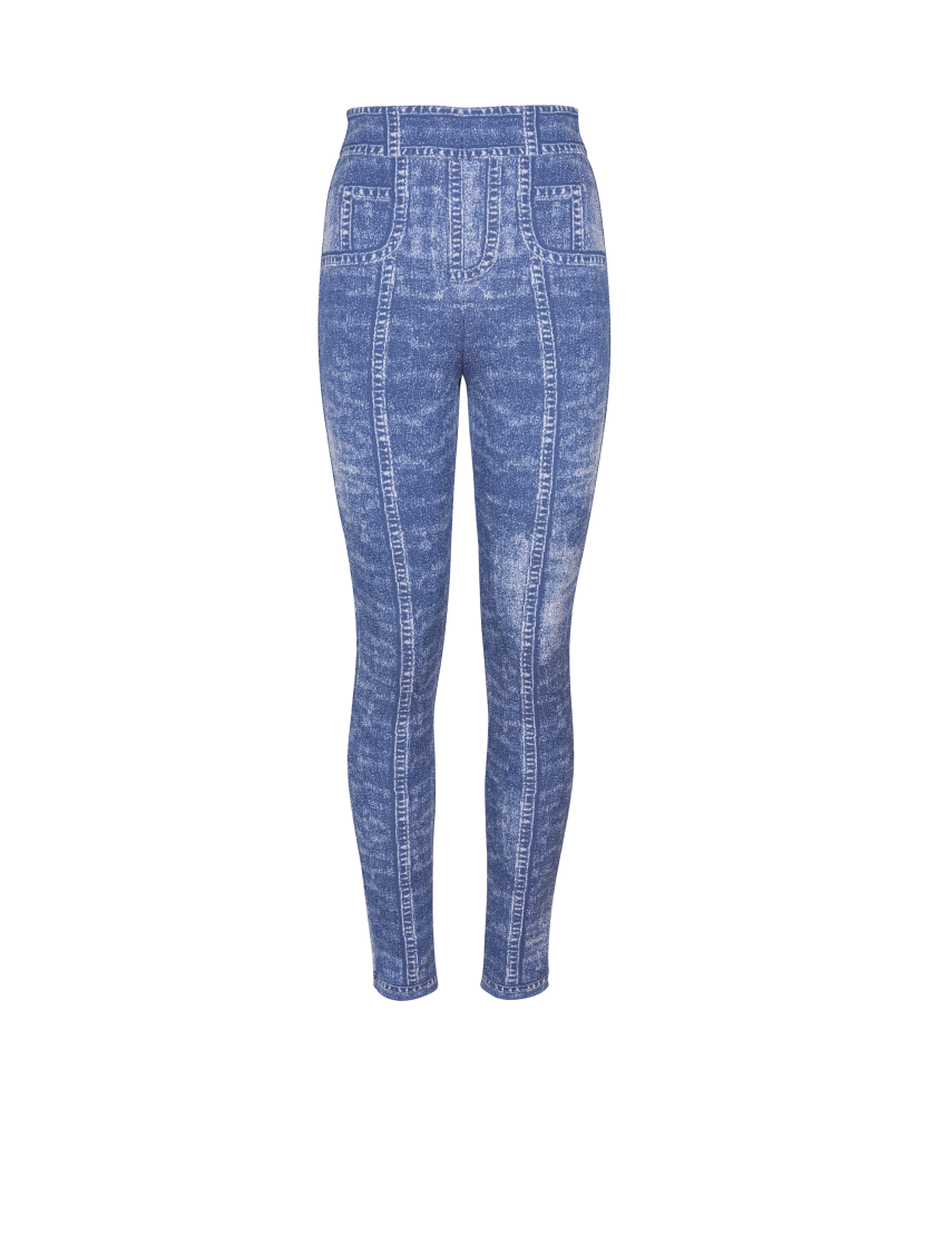 Jacquard knit leggings with denim effect