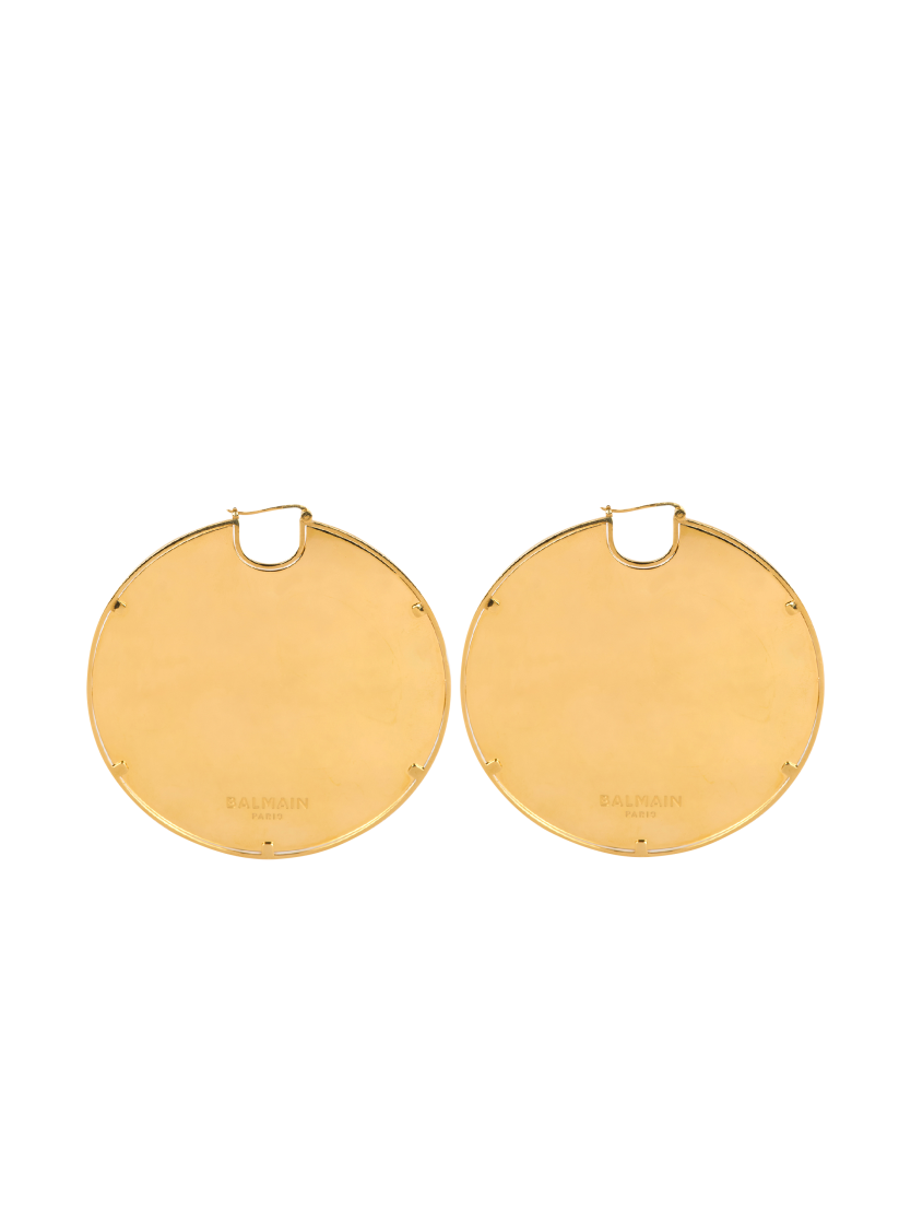 Balmain-engraved brass hoop earrings