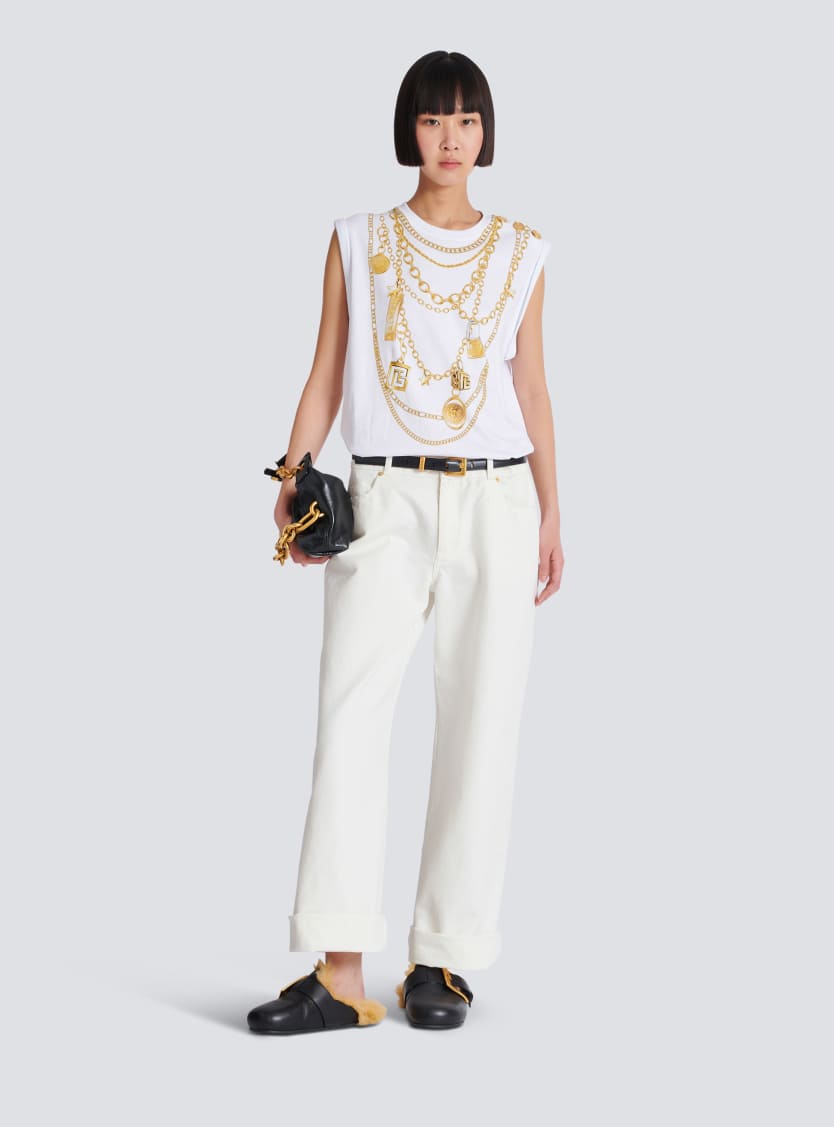Trompe-l'œil-style Collier print vest top