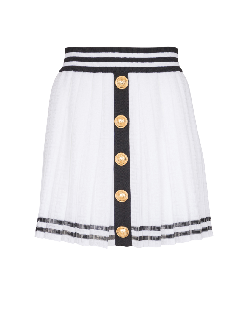 Pleated monogrammed knit skirt