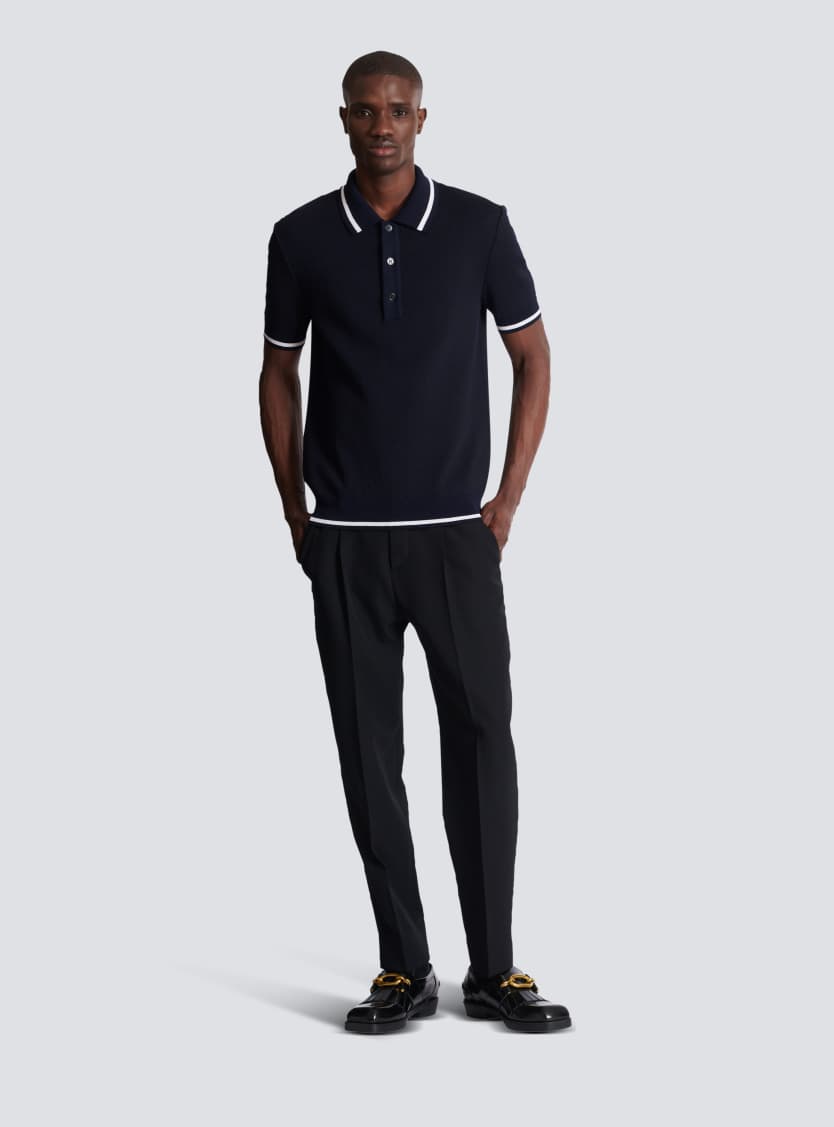 Monogrammed merino wool polo shirt