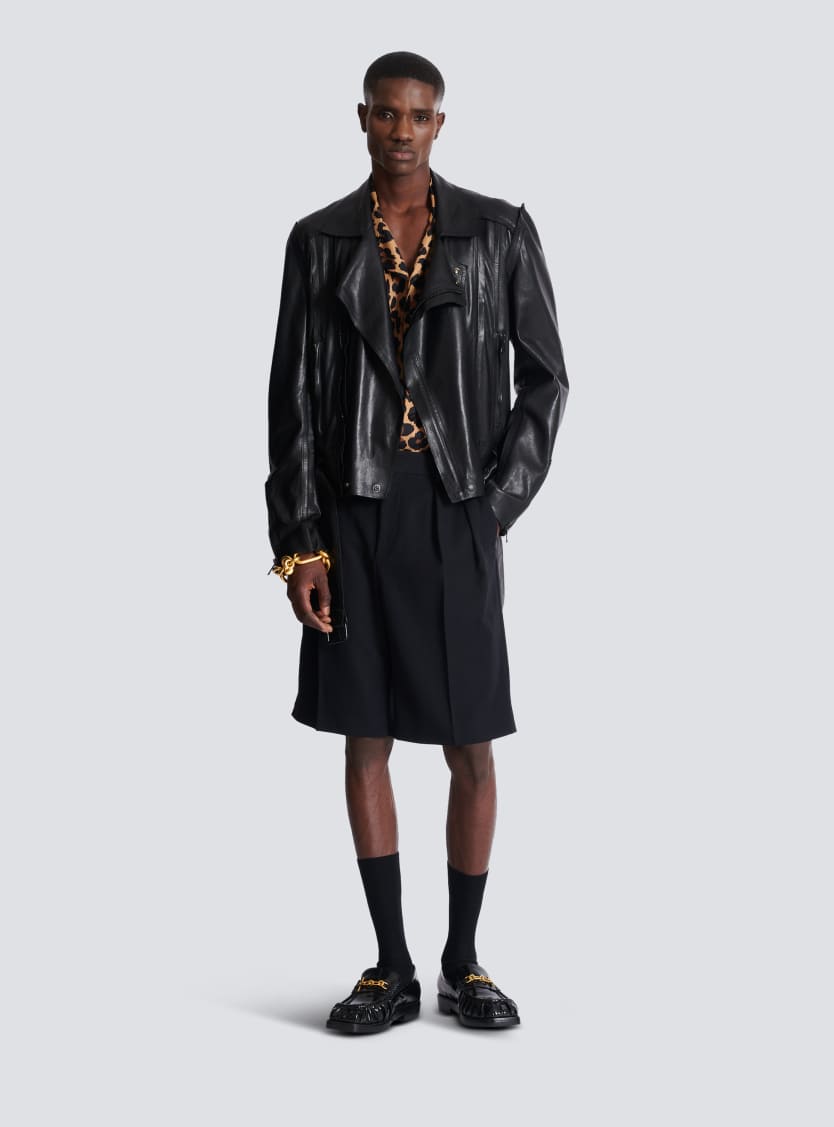 Lightweight lambskin leather biker jacket
