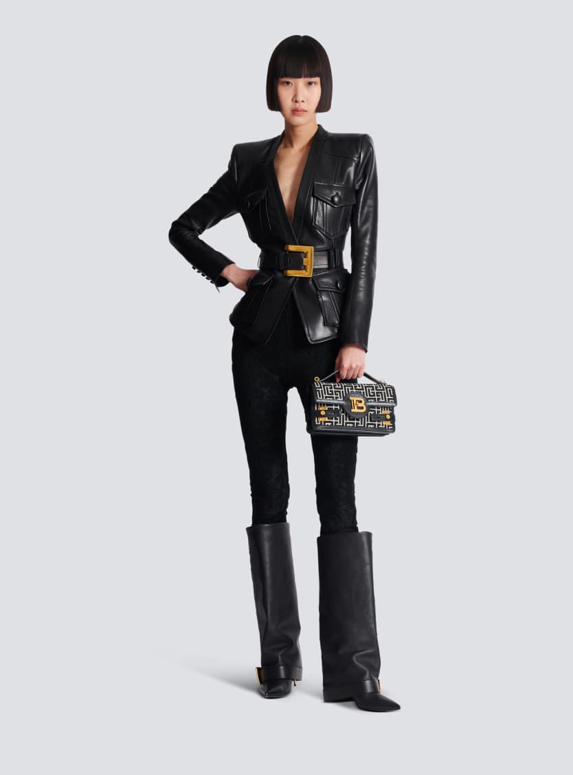 B-Buzz Shoulder 24 bag in calfskin and PB jacquard canvas