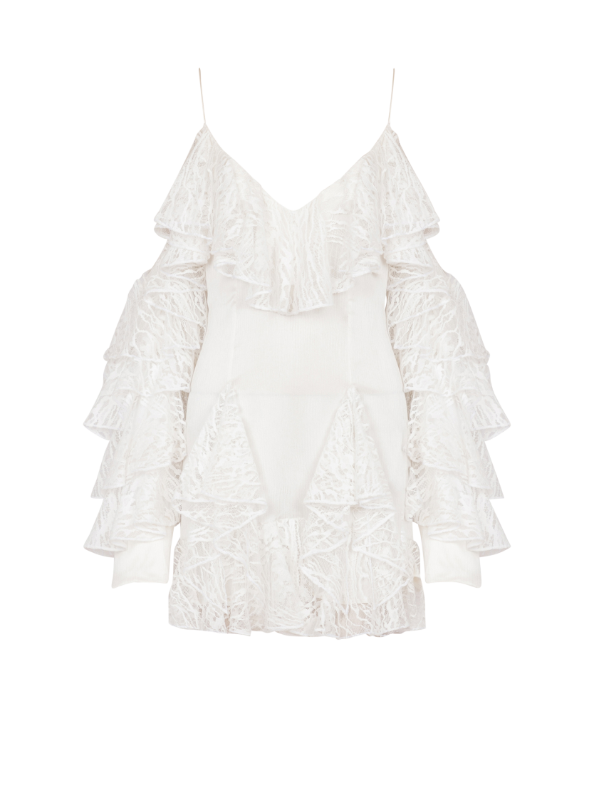 Flowing dress with lace ruffles