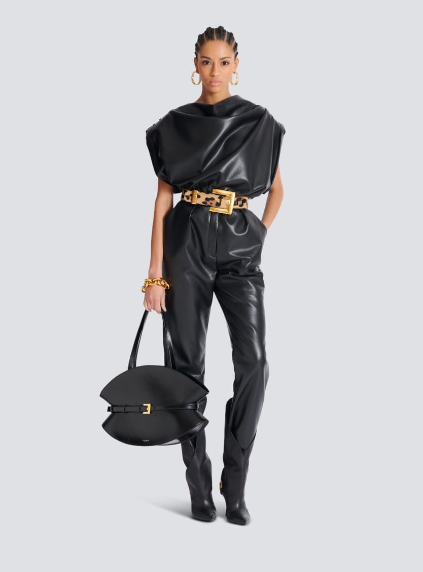 Faux leather draped top