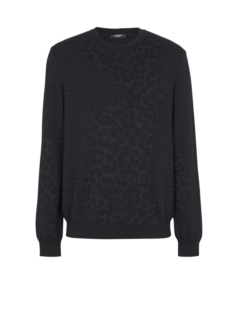 Monogram knit and leopard pattern jumper