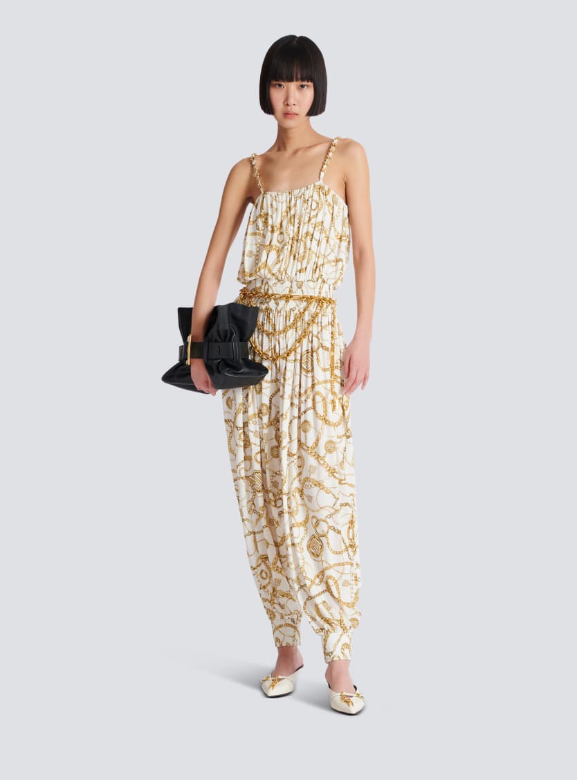 Flowing printed jumpsuit with Balmain Chains pattern