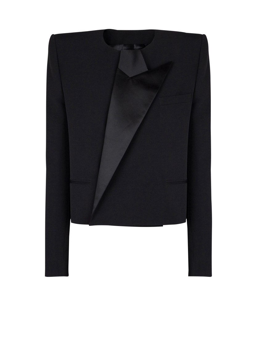 Cropped grain de poudre jacket with asymmetrical collar