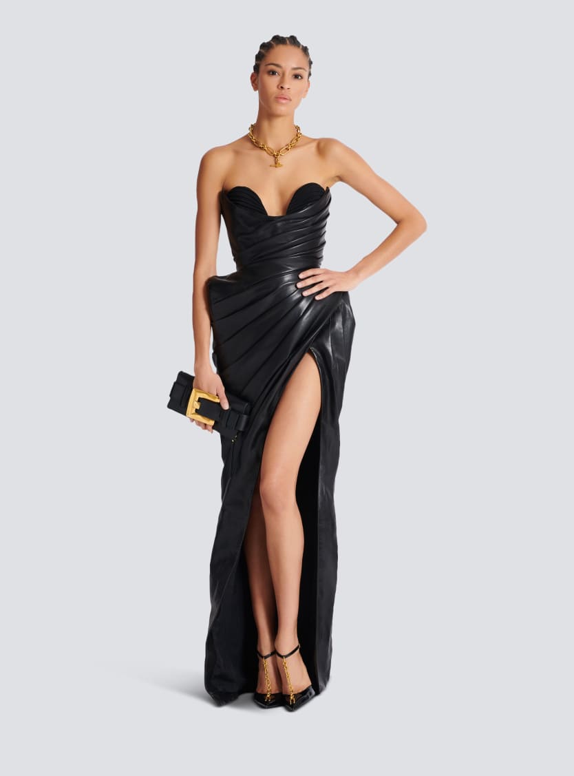 Strapless leather bodycon dress