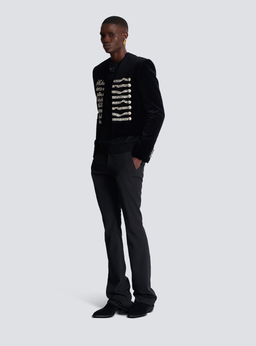 Cropped velvet jacket with "Love Letter" embroidery