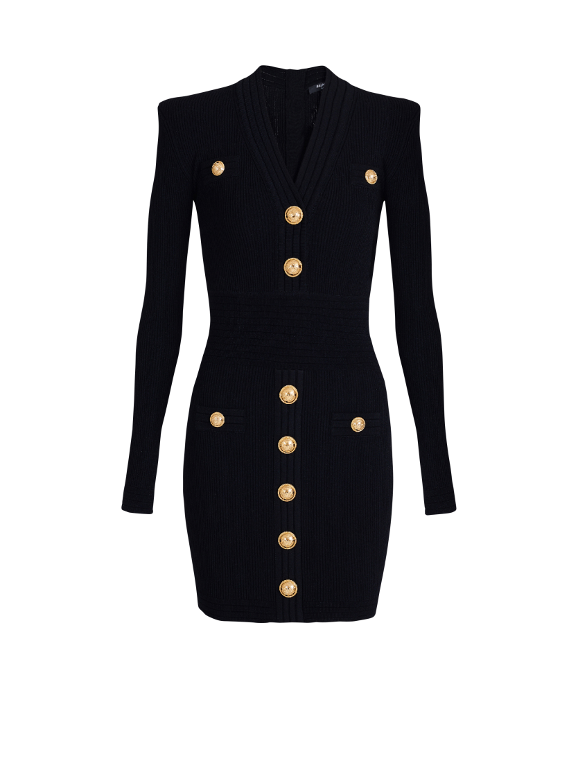 Short knitted dress with gold buttons